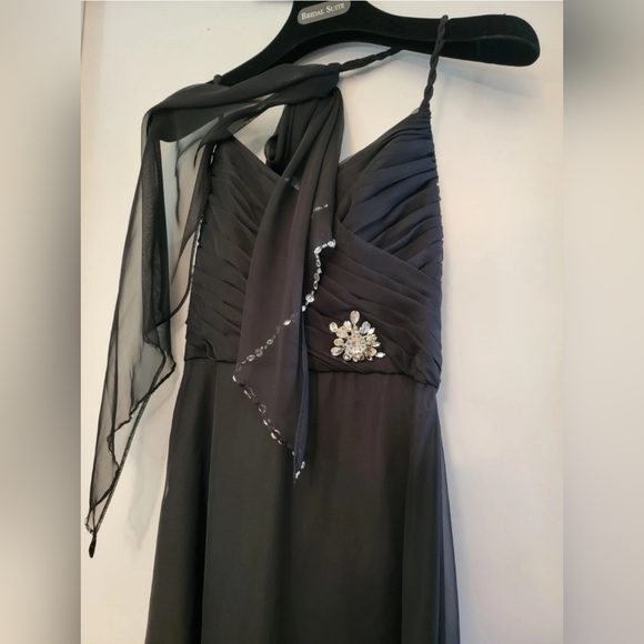 NWT US Size 10 Mori Lee Bridesmaid Black Chiffon Long Formal Gown Dress - Picture 5 of 12